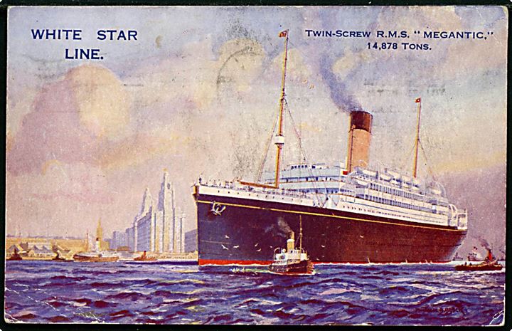 Megantic, S/S, White Star Line reklamekort. Sendt fra Douglas Isle of Man 1932. 