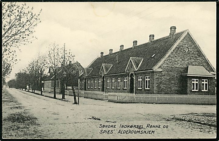 Rønne, Søndre Indkørsel med Spies' Alderdomshjem. F. Sørensen no. 30.