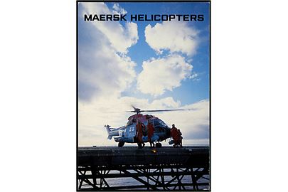 Super Puma helikopter fra Maersk Air under flyvning til olie- og gasfelterne i Nordsøen. Reklamekort u/no.