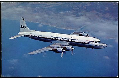 Douglas DC-7 OY-KND Rolf Viking, SAS. Reklamekort u/no.