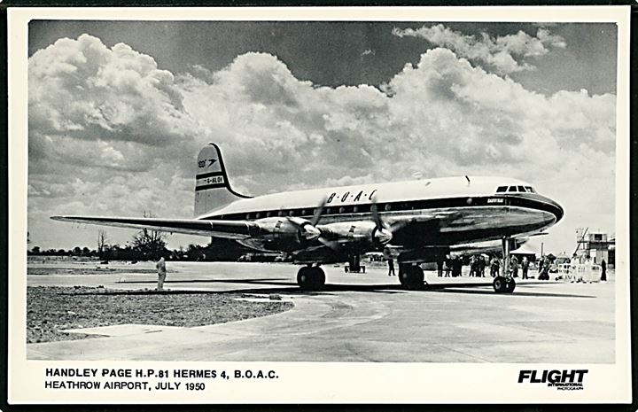 Handley Page HP81 Hermes fra BOAC i Heathrow 1950. Flight International u/no.