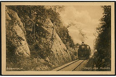 Bornholm, jernbane ved Kleven med damptog. Colberg u/no.