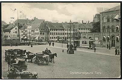 Købh., Christianshavns Torv med sporvogn linie 2. Stenders no. 3153.