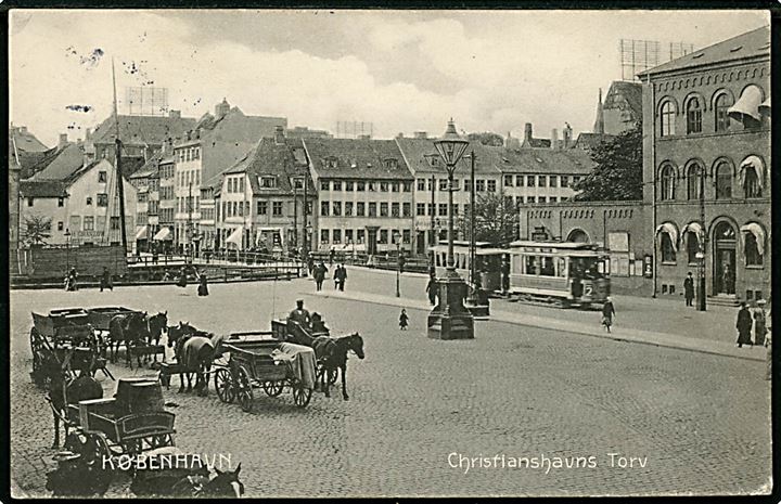 Købh., Christianshavns Torv med sporvogn linie 2. Stenders no. 3153.