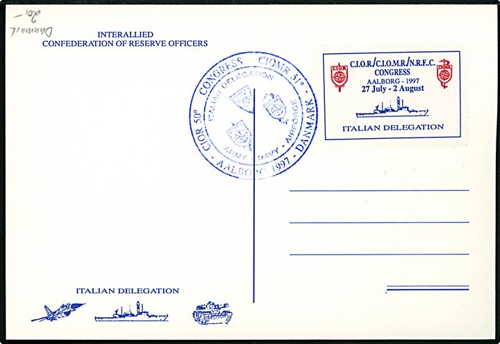 Aalborg, Interallied Confederation of Reserve Officers stævne 27.7.-2.8.1997. På bagsiden mærke og stempel fra den italienske delegation.