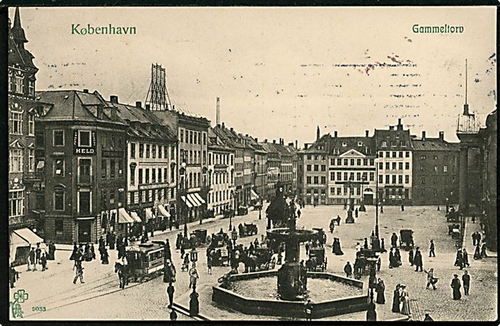 Købh., Gammeltorv med hestetrukken sporvogn og taxaer. Peter Alstrup no. 9033.