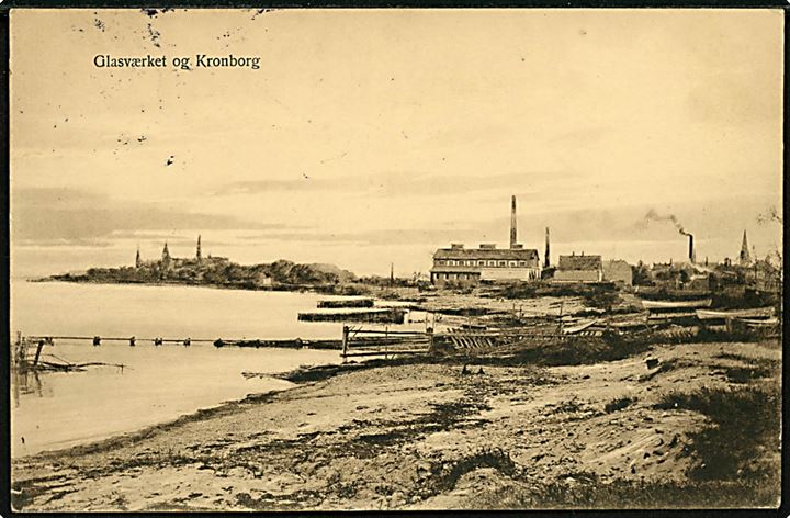 Helsingør. Glasværket og Kronborg. J.M. Helsingør no. 615. 