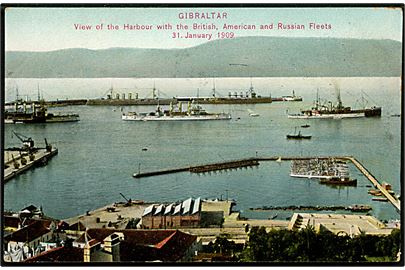 Gibraltar, havn d. 31.1.1909 med britiske, russiske og amerikanske orlogsfartøjer.