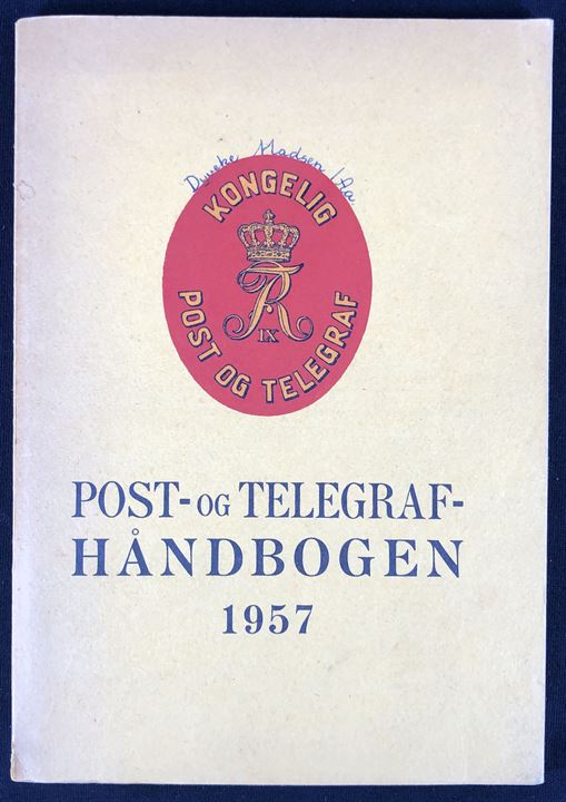 Post- og Telegraf Håndbogen 1957. 212 sider postal håndbog.