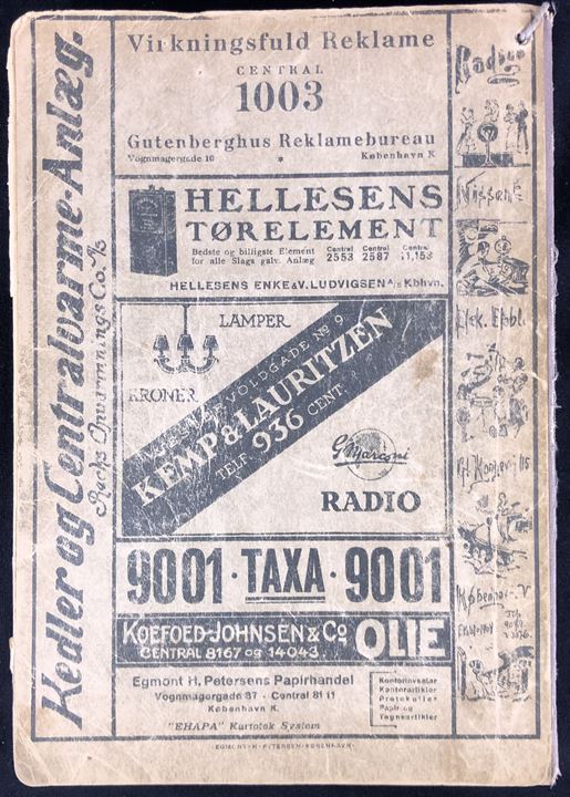 Kjøbenhavns Telefonaktieselskab Telefon Navnebog 1927. Slidt, men omfattende opslagsværk incl. reklametillæg. 