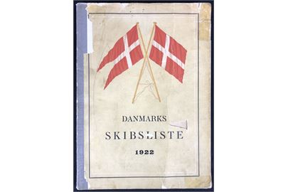 Danmarks Skibsliste 1922, Den officielle fortegnelse over danske Krigs- og handelsskibe med kendingssignaler samt register over handelsskibene. 164 sider opslagsværk udgivet af Handelsministeriet. Skrammer på omslag.