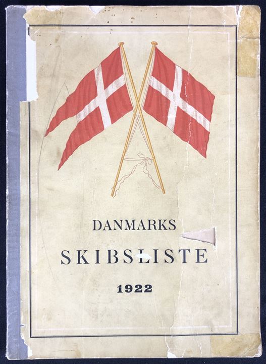 Danmarks Skibsliste 1922, Den officielle fortegnelse over danske Krigs- og handelsskibe med kendingssignaler samt register over handelsskibene. 164 sider opslagsværk udgivet af Handelsministeriet. Skrammer på omslag.