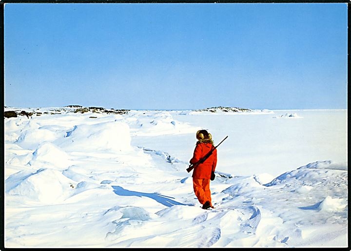 2 kr. på brevkort (Fangstmand ved Mosel Bay, Svalbard) annulleret Longyearbyen d. 5.7.1984 til Bålsta, Sverige.