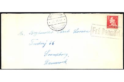 30 øre Fr. IX på brev annulleret med islandsk skibsstempel Frá Danmörku og sidestemplet Reykjavik d. 22.6.1962 til Svendborg, Danmark. Bagklap mgl.