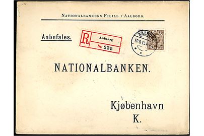 25 øre Chr. X single på anbefalet brev fra Nationalbankens filial i Aalborg d. 10.9.1915 til Nationalbanken i København.