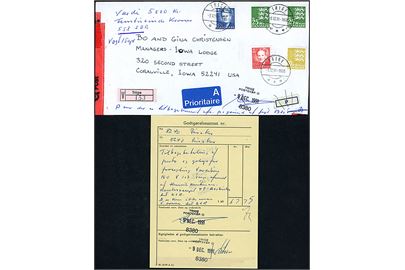 3,50 kr., 4,75 kr. Margrethe, 10 kr. og 25 kr. (2) Rigsvåben på A-post Værdibrev med 5000 kr. fra Trige d. 3.12.1991 til Coralville, USA. Postalt forseglet. Brevet returneret med godtgørelsesattest - F 35 (8-79 A6) på 67,75 kr. for både porto og gebyr for forsegling, da der ikke kan sendes værdibrev til USA. Interessant forsendelse.