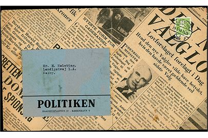 15 øre Chr. X single på lokalbrev fremstillet af avispapir fra dagbladet Politiken i København d. 28.5.1948 til Valby. Fold med rift.