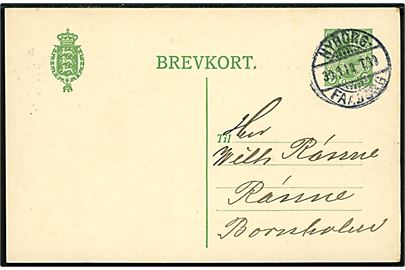 5 øre Chr. X helsagsbrevkort fra Faaborg annulleret med bureaustempel Nyborg - Faaborg T.39d. 30.3.1914 til Rønne på Bornholm.