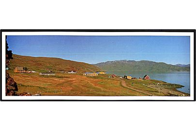 Qassiarsuk. Panoramakort (11x30cm). Foto Finn Larsen - Djurs tryk u/no. 