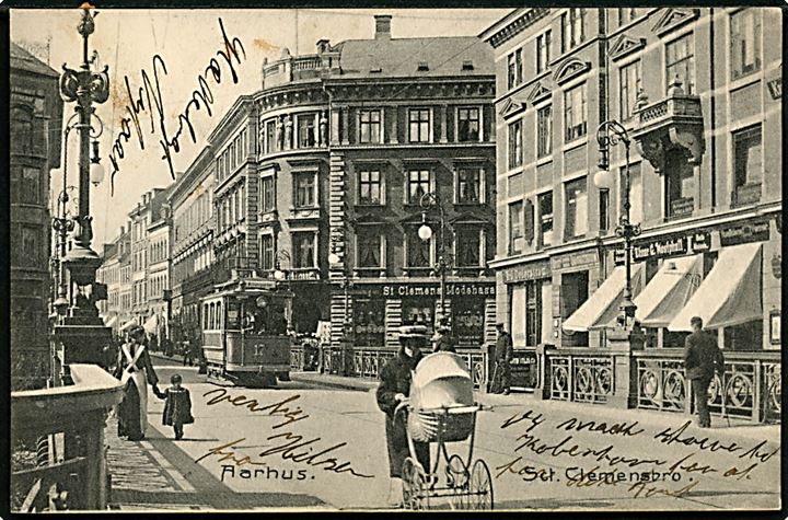 Aarhus. Sct. Clemens Bro med sporvogn no. 17. Stenders no. 5682.