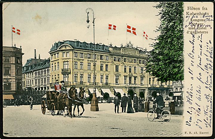 Købh., Kongens Nytorv med Hotel d'Angleterre. Fritz Benzen no. 42. Lille knæk. 