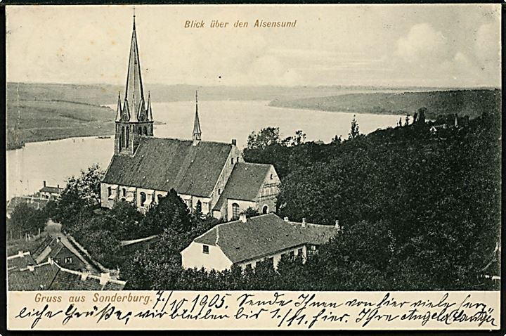 Sønderborg, Gruss aus med kirke og udsigt over Alssund. U/no.