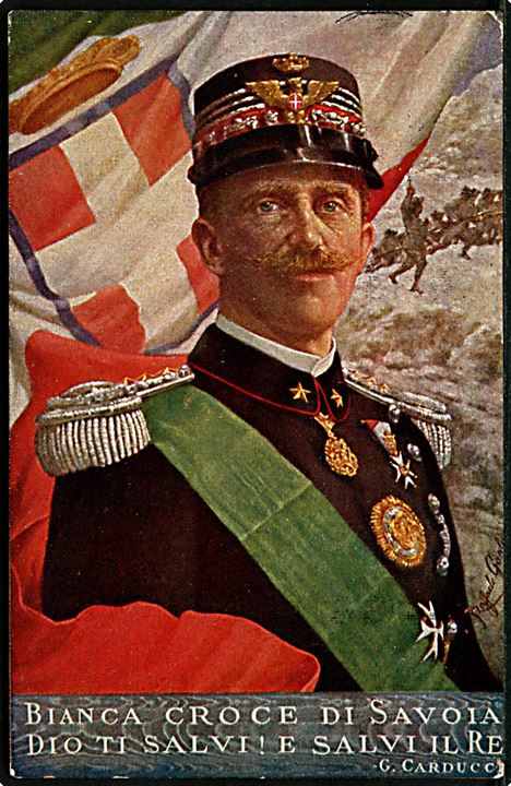 Vittorio Emanuele III. Propaganda kort fra 1. verdenskrig.