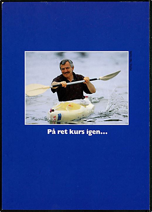 På ret kurs igen..., Venstre formand Uffe Ellemann-Jensen i kajak. Go-Card no. 1087.