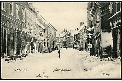 Odense. Nørregade i sne. Hans Hansen, Odense (H.H.O.) no. 5751. 