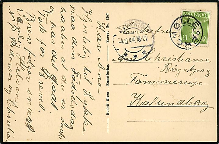 Haderslev. Parti fra Havnen. Rudolf Olsen Kunstforlag no. 1267. Med 15 øre Chr. X. annulleret med Udsleben Stjernestempel BROMØLLE, sidestempel Jyderup d. 04.10.1944 til Kalundborg. 