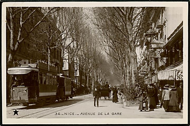 Frankrig, Nice. Avenue De La Gare med sporvogn. Fotokort. 