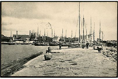 Rødvig, havn med sejlskibe. R. Thomsen u/no. Sendt ufrankeret fra Storehedinge d. 17.8.1911 til Herfølge. Udtakseret i 10 øre porto.