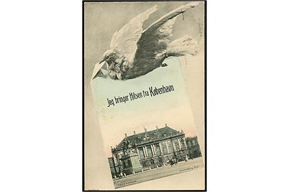 Købh., Jeg bringer en Hilsen fra København med prospekt af Amalienborg. Alex Vincents Kunstforlag no. 4027.