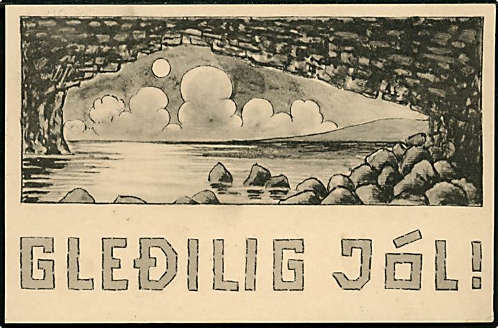 10 øre H. C. Andersen og Julemærke 1935 på færøsk tegnet julekort Gledilig Jól! annulleret med klipfisk stempel Trangisvaag d. 19.12.1935 til Snekkersten.