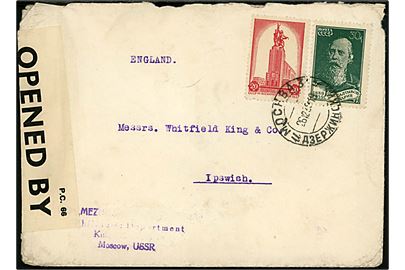 20 kop. og 30 kop. på brev fra Moskva d. 26.12.1939 til Ipswich, England. Åbnet af tidlig britisk censur PC66/2083.