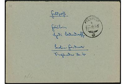 Ufrankeret tysk feltpostbrev med indhold dateret Krim og stemplet Feldpost d. 2.5.1942 til Berlin, Tyskland. Sendt fra feldpost no. 29845 (= 5. Batterie Flak-Regiment 64). Åbnet af feltpostcensur.