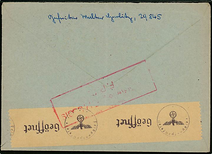 Ufrankeret tysk feltpostbrev med indhold dateret Krim og stemplet Feldpost d. 2.5.1942 til Berlin, Tyskland. Sendt fra feldpost no. 29845 (= 5. Batterie Flak-Regiment 64). Åbnet af feltpostcensur.