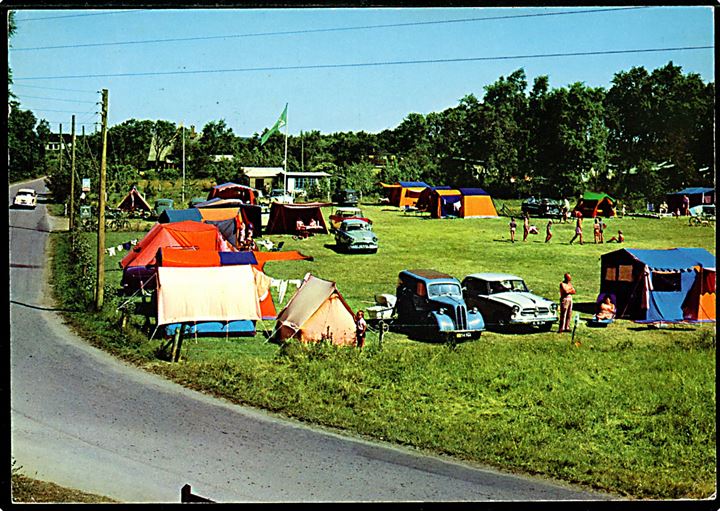 50 øre Fr. IX på brevkort (Bækkelund Camping) annulleret med pr.-stempel Fjellerup pr. Tranehuse d. 13.7.1967 til Randers.