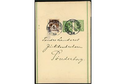 5 øre + 5 øre Chr. X provisorisk helsags korsbånd (fabr. 29-H) opfrankeret med 5 øre Bølgelinie fra Nykjøbing Sjælland d. 24.11.1921 til Sønderborg. 