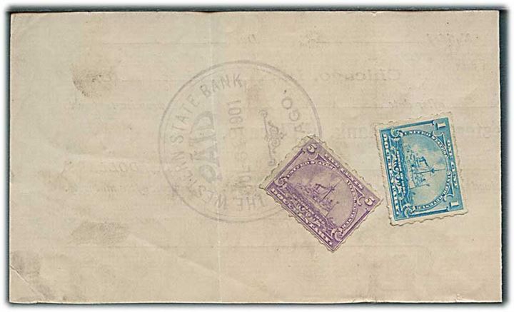 1 cent og 5 cents stempelmærker på dokument fra Chicago d. 31.7.1901.