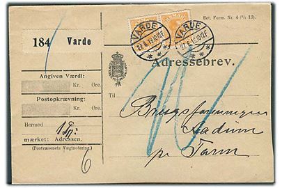 35 øre Chr. X i parstykke på adressebrev for pakke fra Varde d. 27.6.1919 til Tarm.