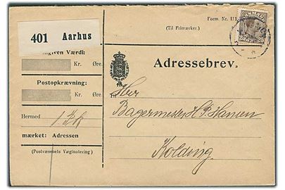 25 øre Chr. X på adressebrev for pakke fra Aarhus d. 4.7.1918 til Kolding.