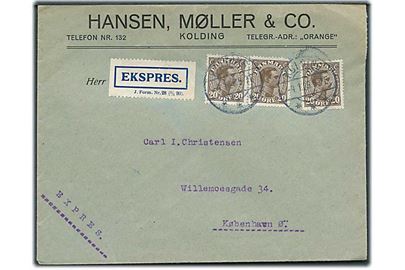 20 øre Chr. X (3) på ekspresbrev fra Kolding d. 4.1.1926 til København.