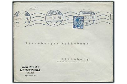 40 øre Chr. X med perfin “D.D.A.” på firmakuvert fra Den danske Andelsbank i København d. 6.11.1924 til Flensburg, Tyskland.