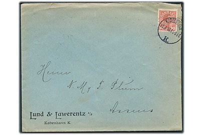 10 øre Chr. X med perfin “LL” på firmakuvert fra Lund & Lawerentz A/S i Kjøbenhavn d. 22.3.1915 til Assens.,