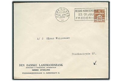 10 øre Bølgelinie med perfin “L.N.” på lokalbrev fra Den Danske Landmandsbank Nørre Afdeling i København d. 18.6.1932.