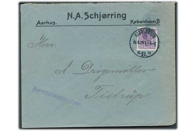 15 øre Chr. X med perfin “N.A.S.” på forretningspapirer fra N.A.Schjørring fra Kjøbenhavn d. 19.6.1927 til Tistrup. Bagklap mgl.