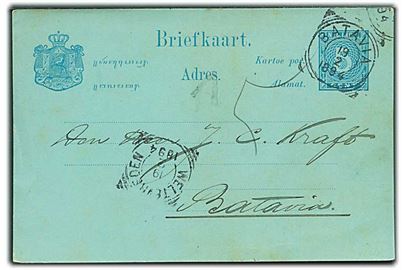 Hollandsk Ostindien. 5 c. helsagsbrevkort fra Batavia d. 19.2.1894 via Weltevreden til Batavia. Svagt V stempel.