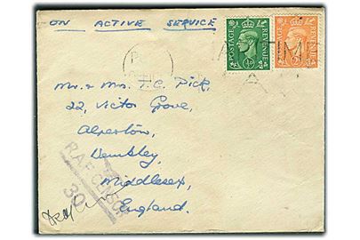 ½d og 2d George VI på OAS brev annulleret med skibsstempel Post Office / Maritime Mail til England. RAF Censor 30 - formodentlig fra Scotland.