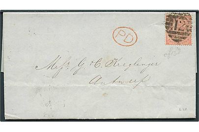 4d Victoria på brev annulleret med nr.stempel 48 fra London d. 7.1.1864 til Anvers, Belgien.